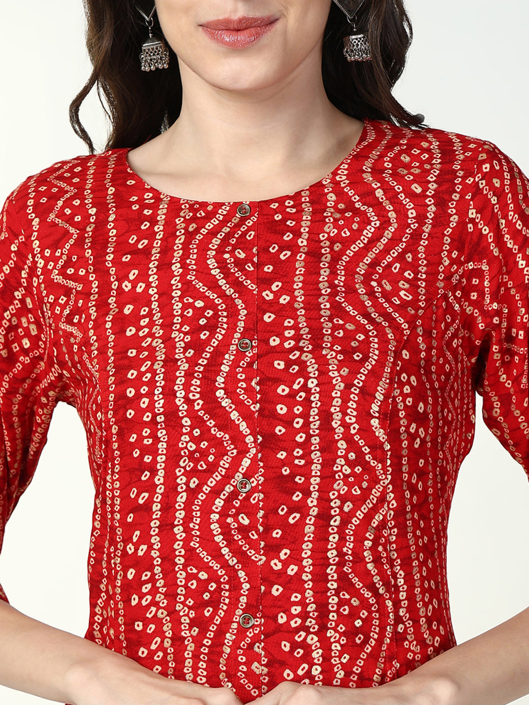 Women Red Bandhani A Line Kurta