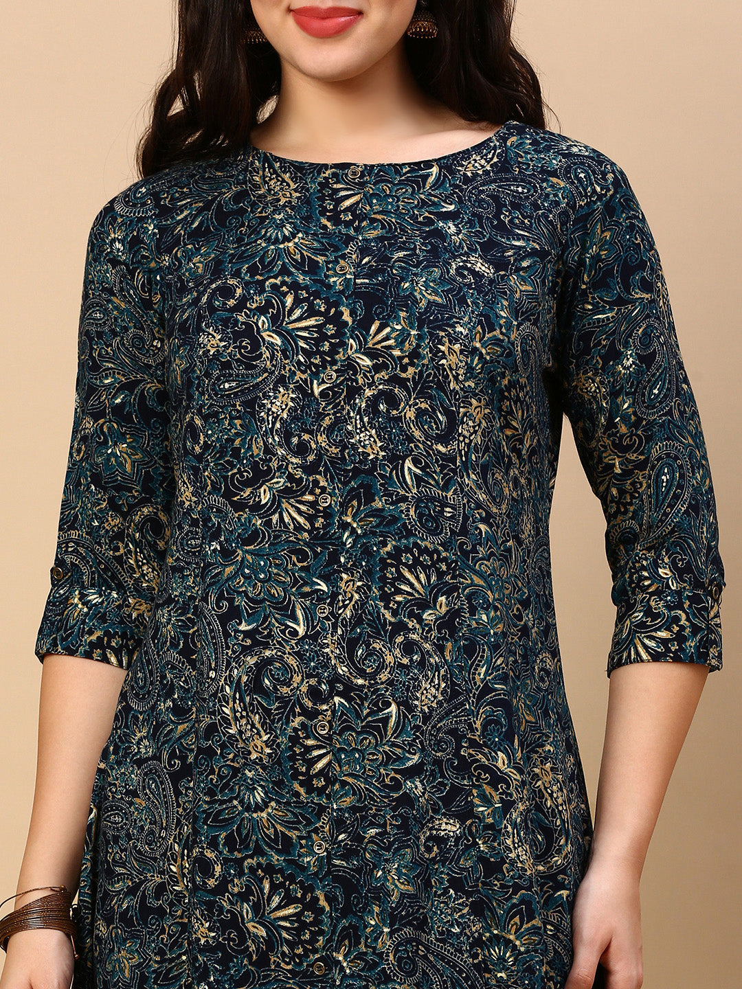 Women Teal Graphic A Line Kurta