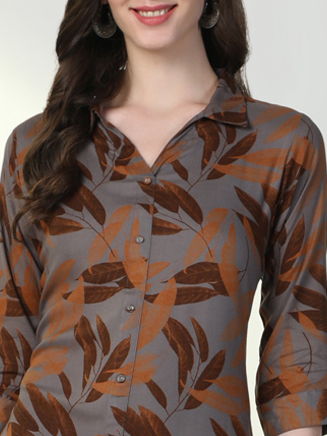 Women Brown Floral Straight Kurta Set