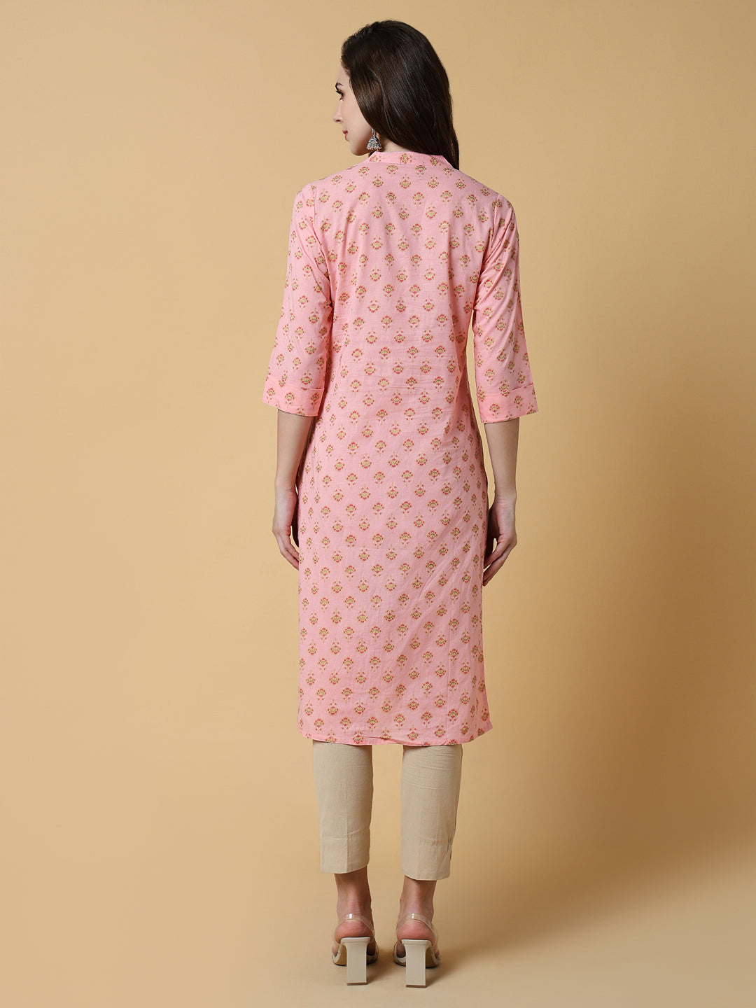 Women Pink Floral Straight Kurta