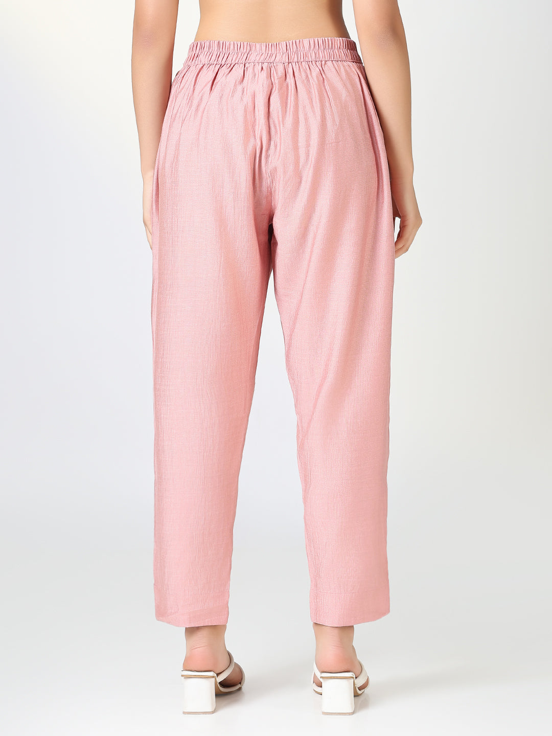 Women Solid Peach Slim Fit Trousers