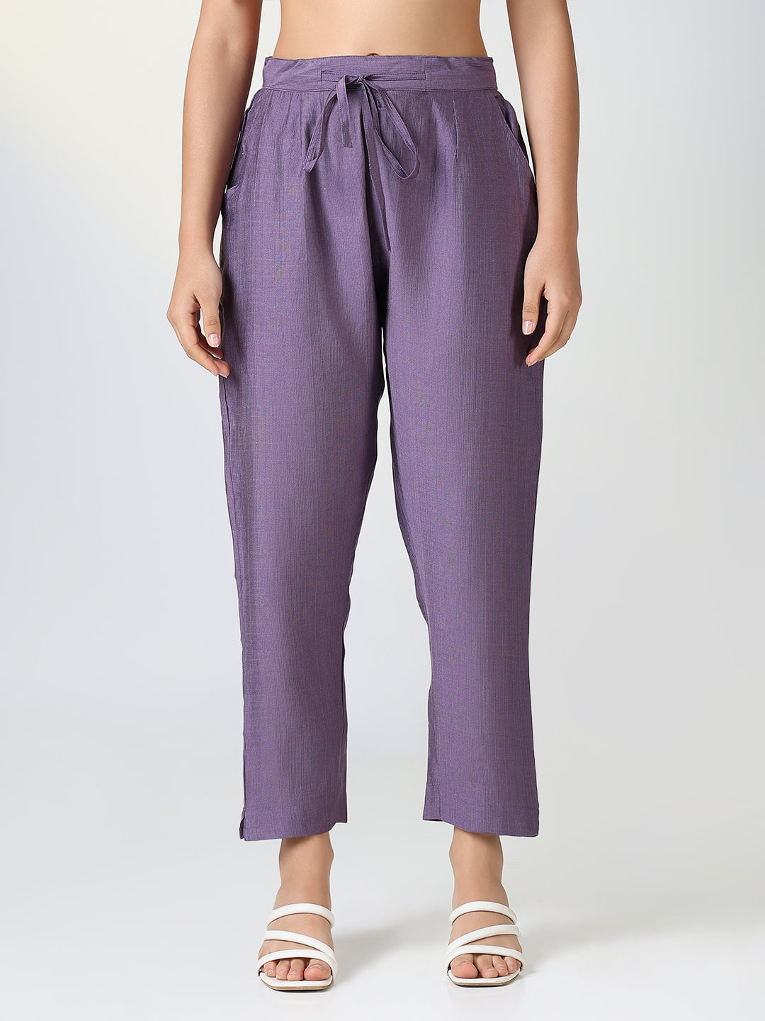 Women Solid Purple Slim Fit Trousers