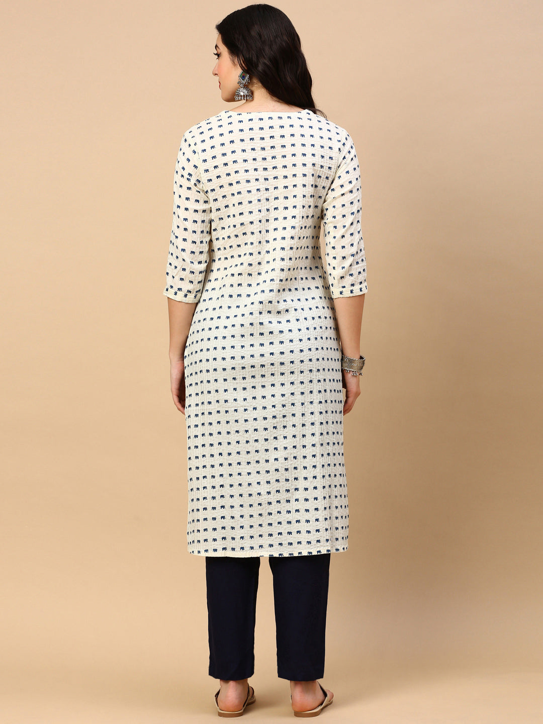 Women Cream Graphic Straight Kurta