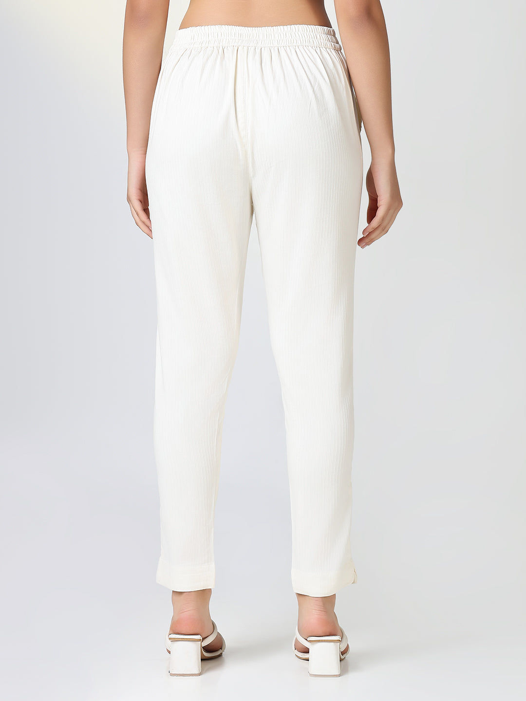 Women Solid Cream Slim Fit Cigarette Trousers