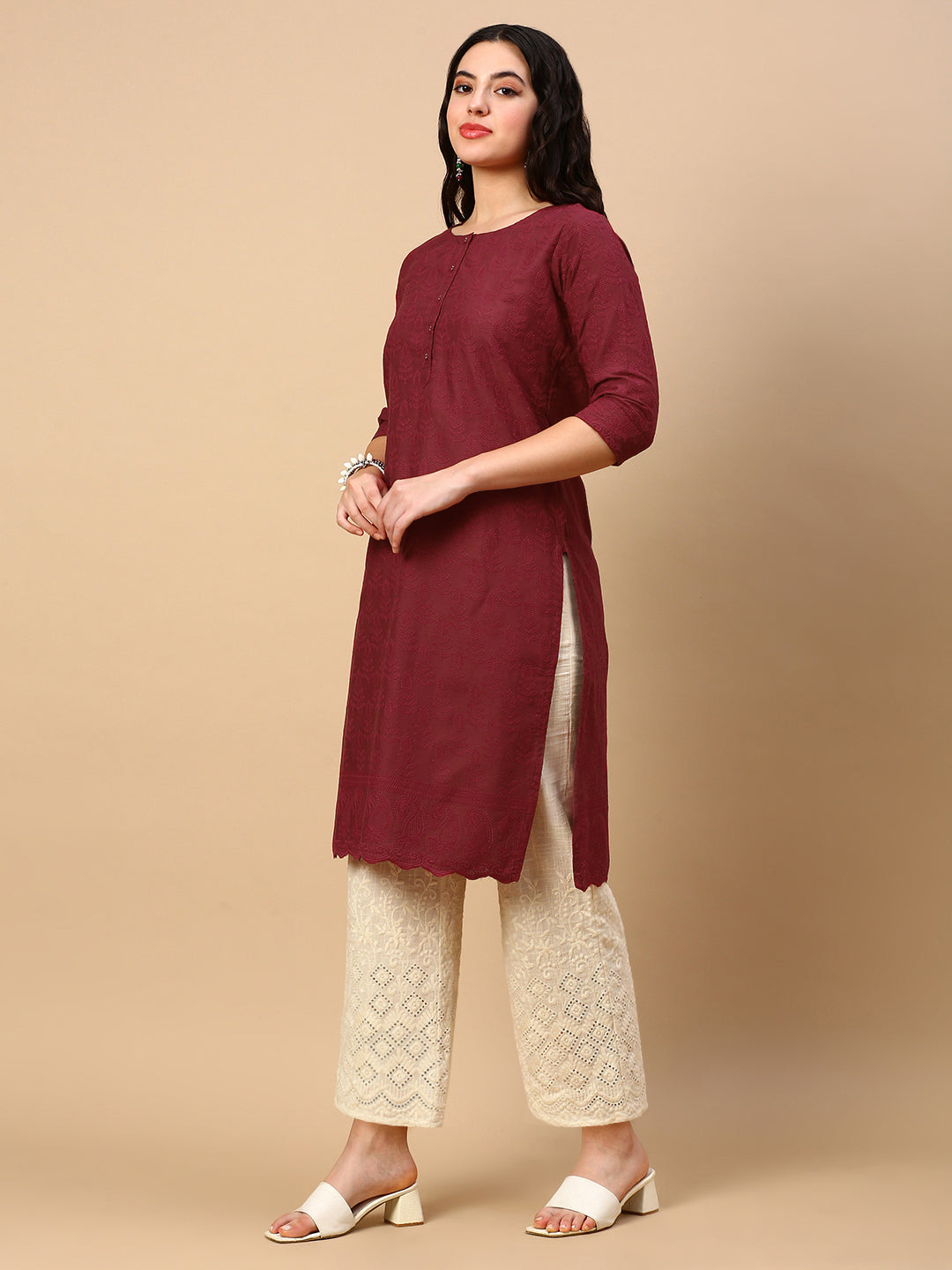 Women Red Solid Straight Kurta