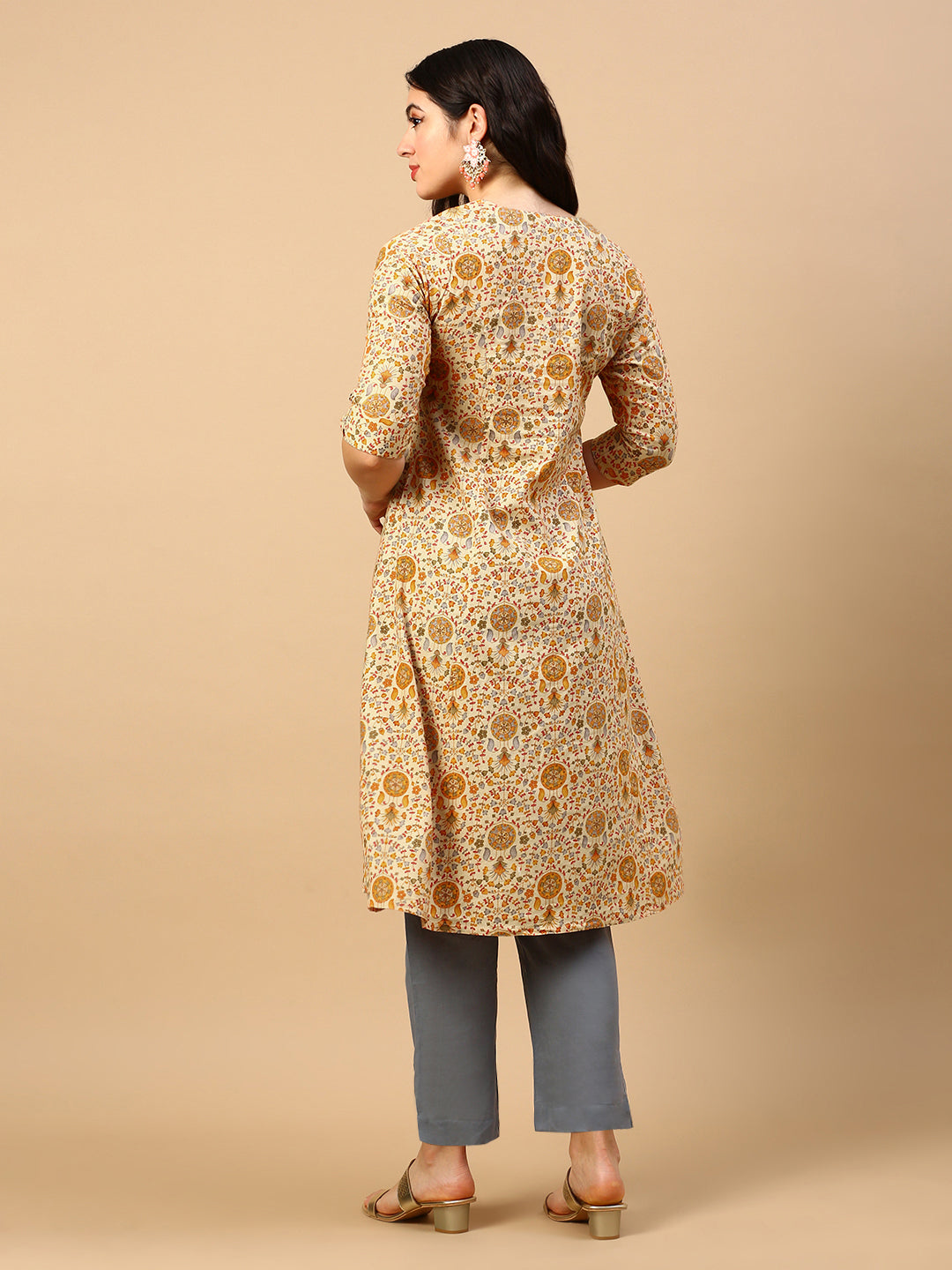 Women Yellow Floral A Line Kurta