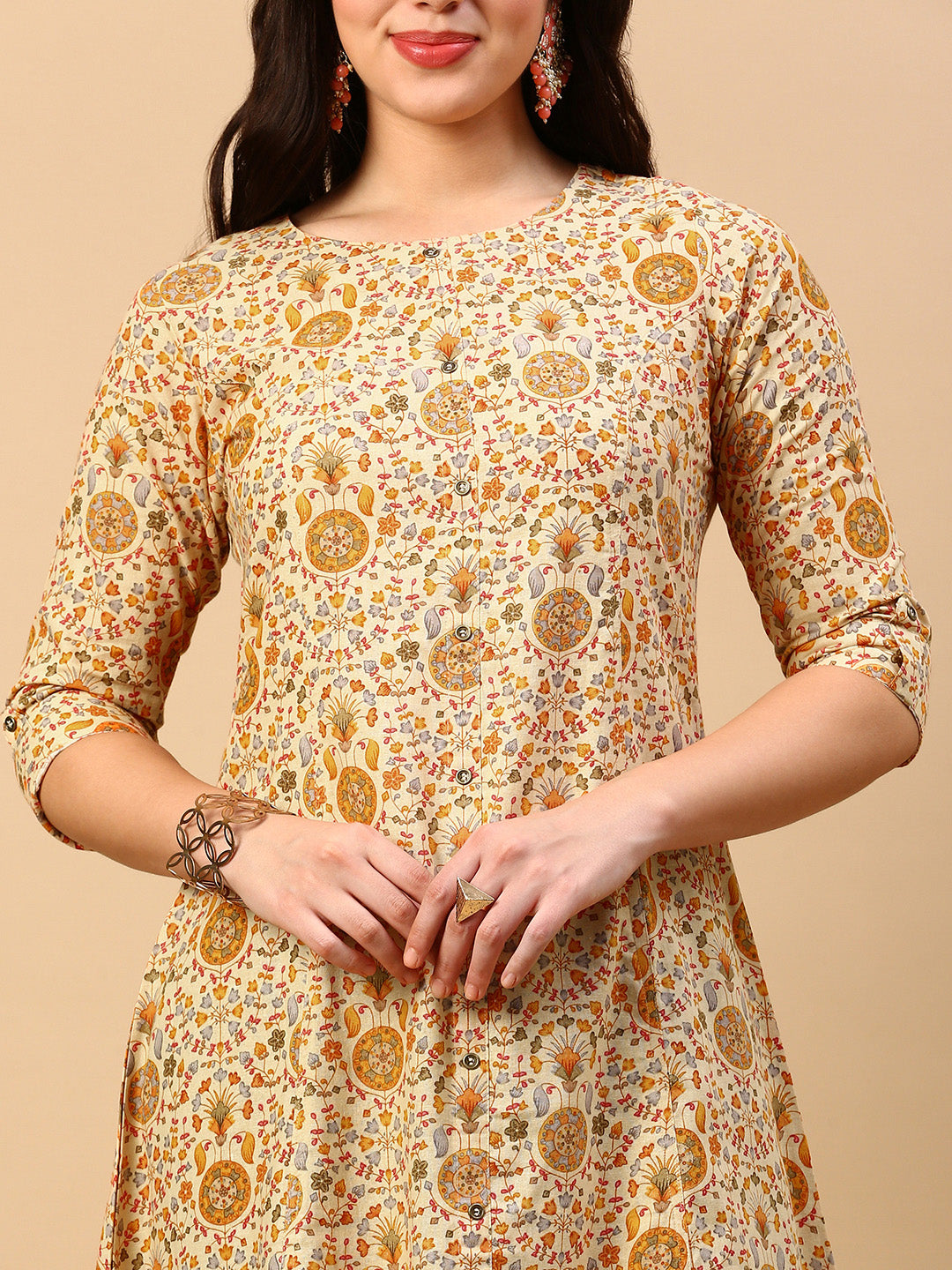 Women Yellow Floral A Line Kurta