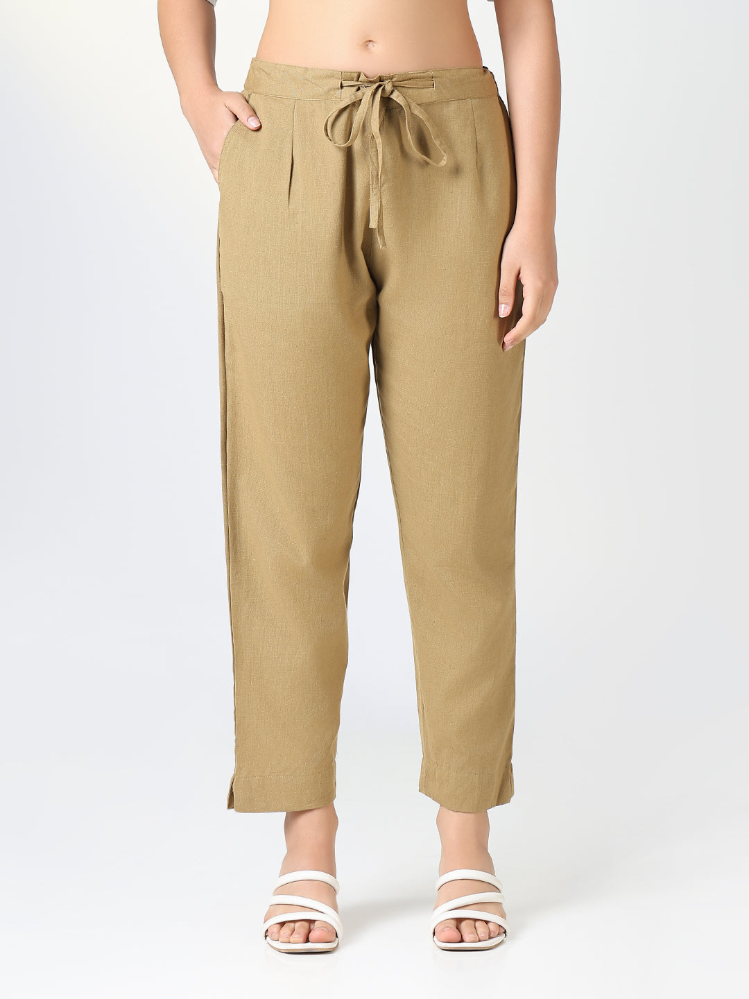 Women Solid Olive Casual Slim Fit Trousers