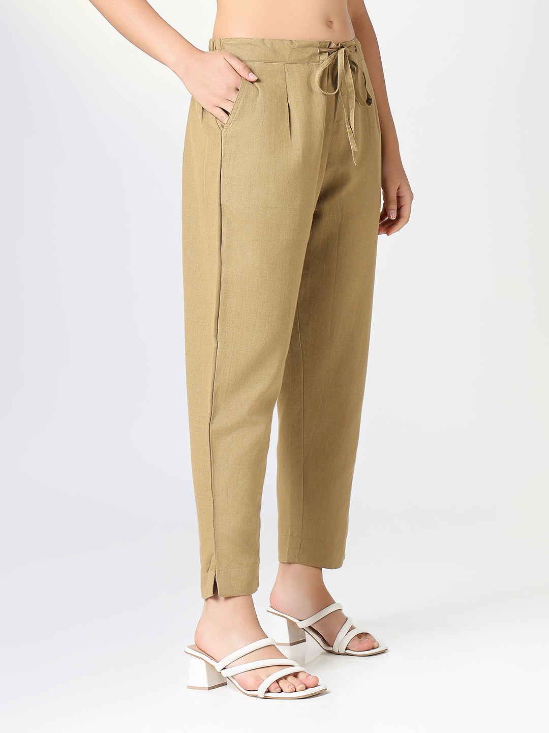 Women Solid Olive Casual Slim Fit Trousers