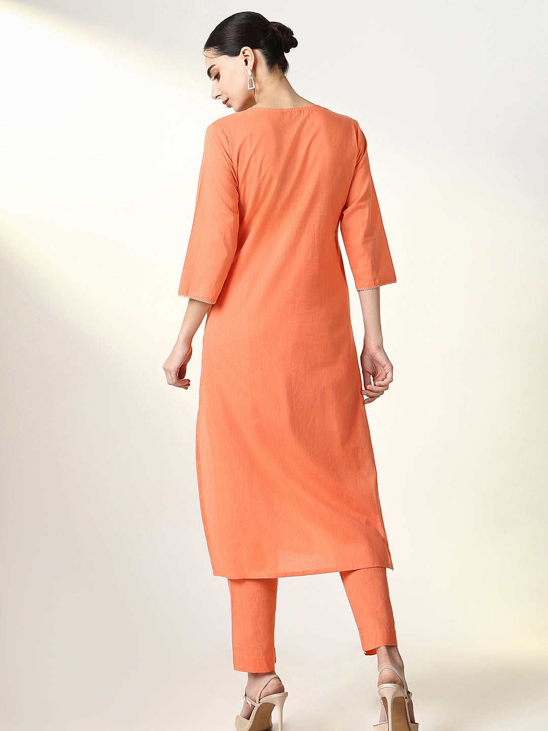 Women Solid Orange A Line Kurta Set