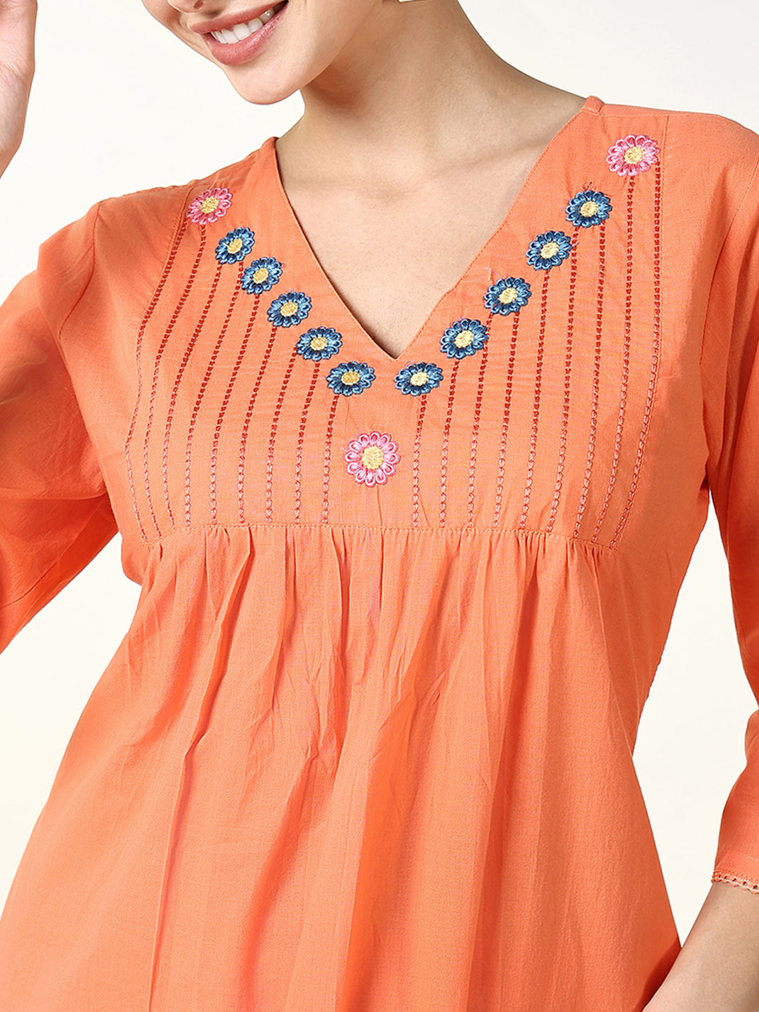 Women Solid Orange A Line Kurta Set