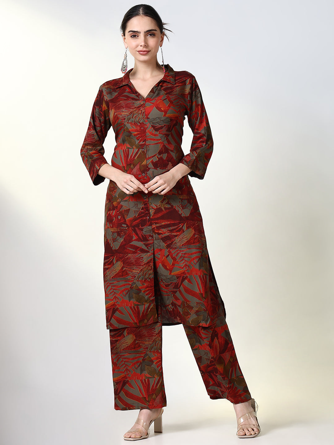 Women Floral Rust A Line Kurta Set