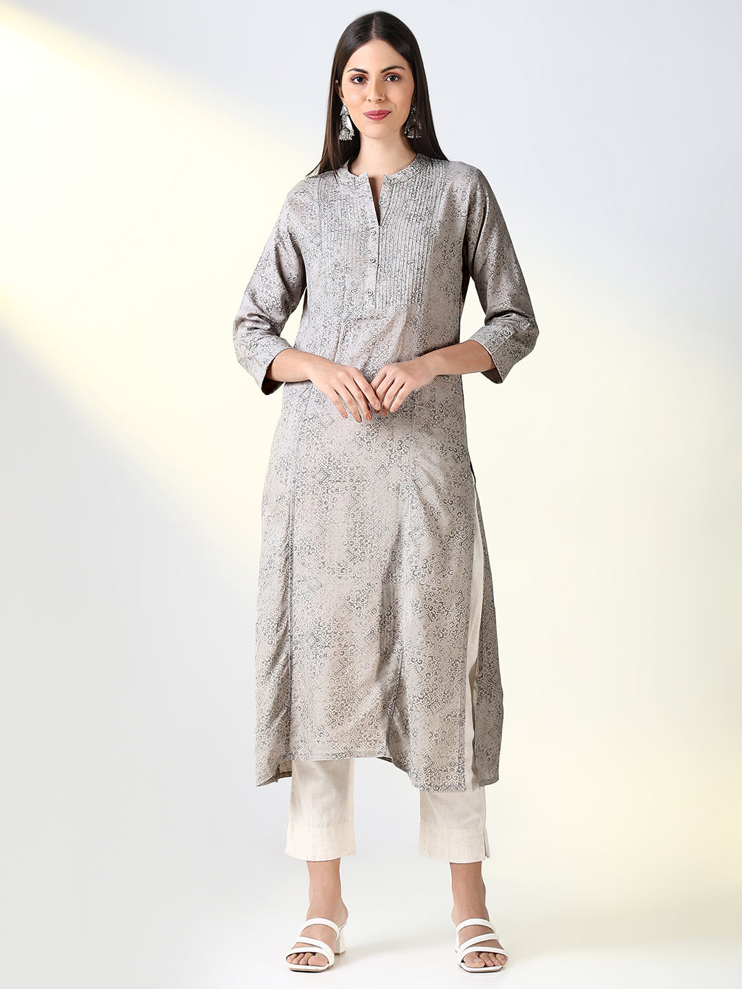 Women Grey Ethnic Motifs A Line Kurta