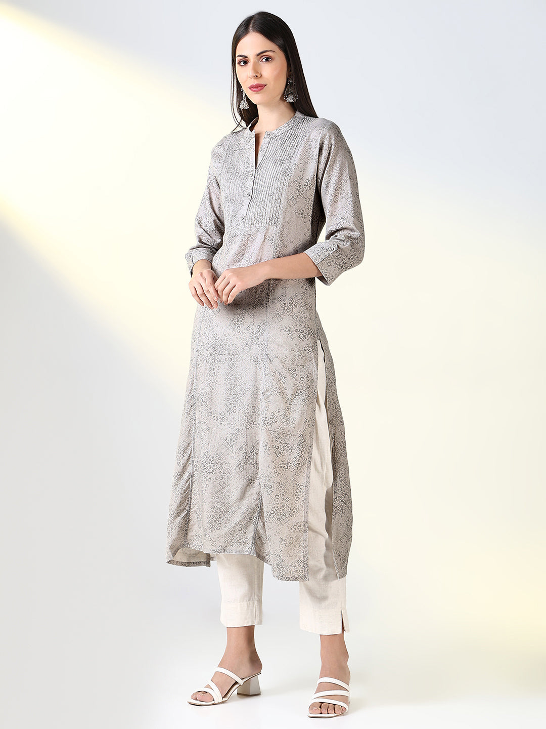 Women Grey Ethnic Motifs A Line Kurta