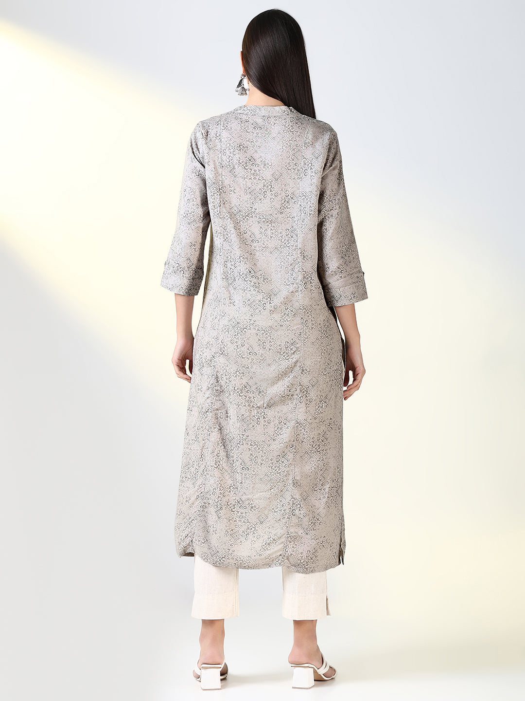 Women Grey Ethnic Motifs A Line Kurta