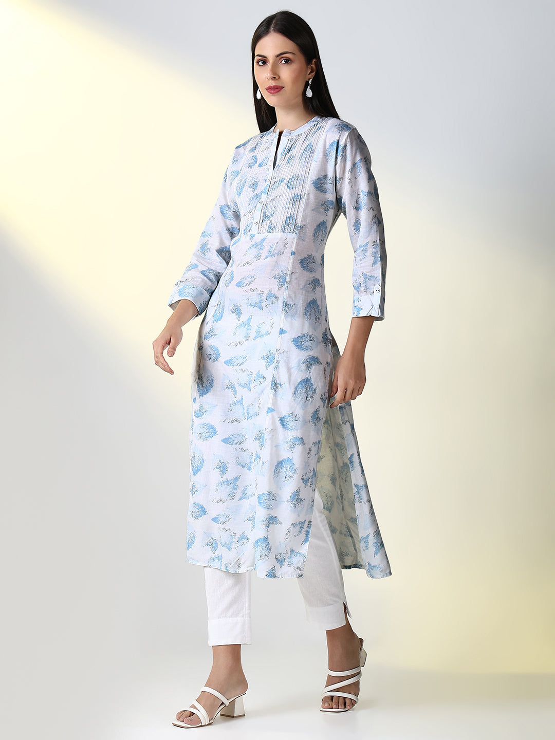 Women White Abstract A Line Kurta