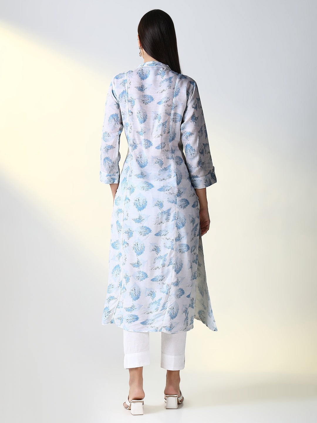 Women White Abstract A Line Kurta