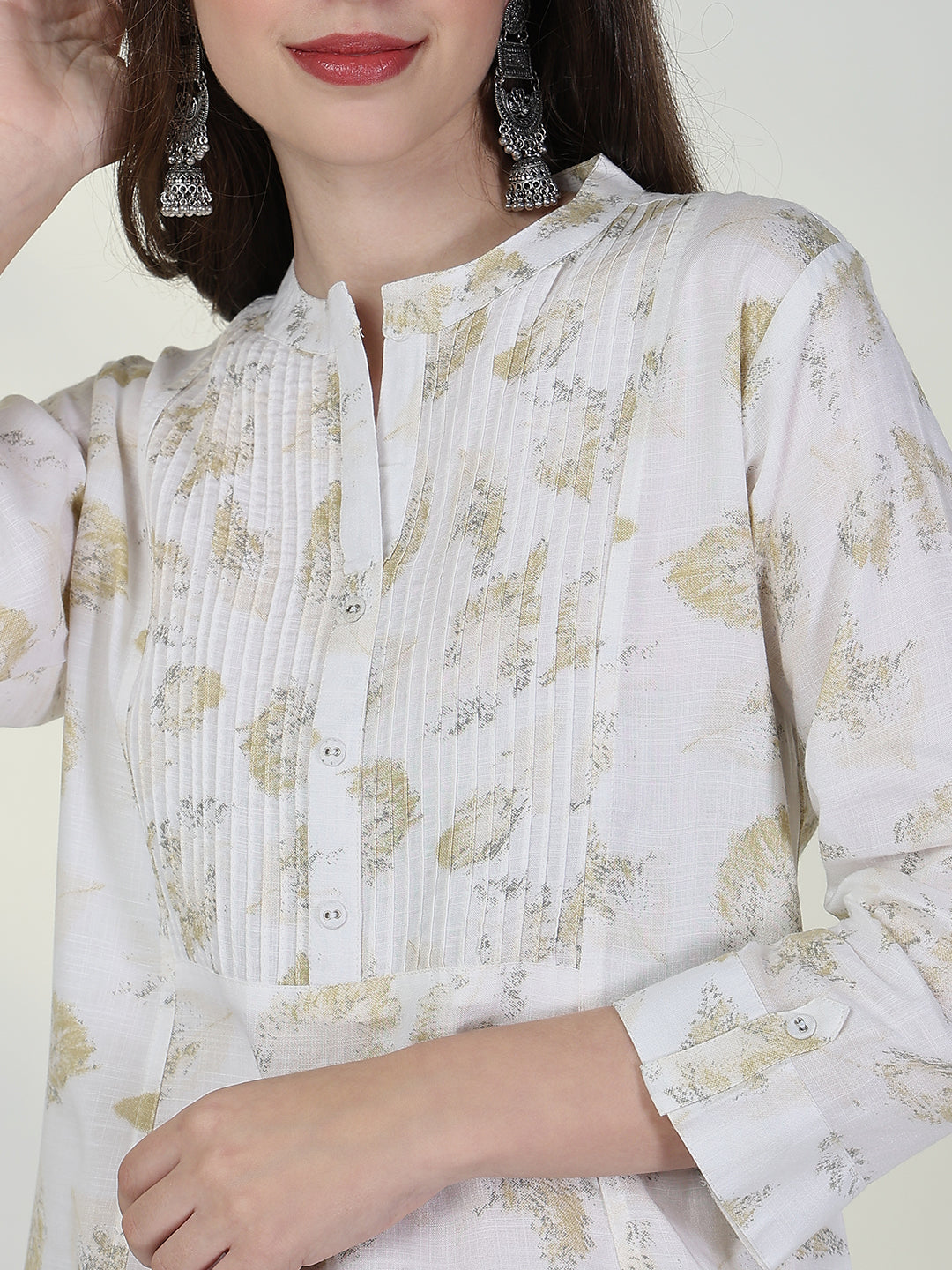 Women White Abstract A Line Kurta