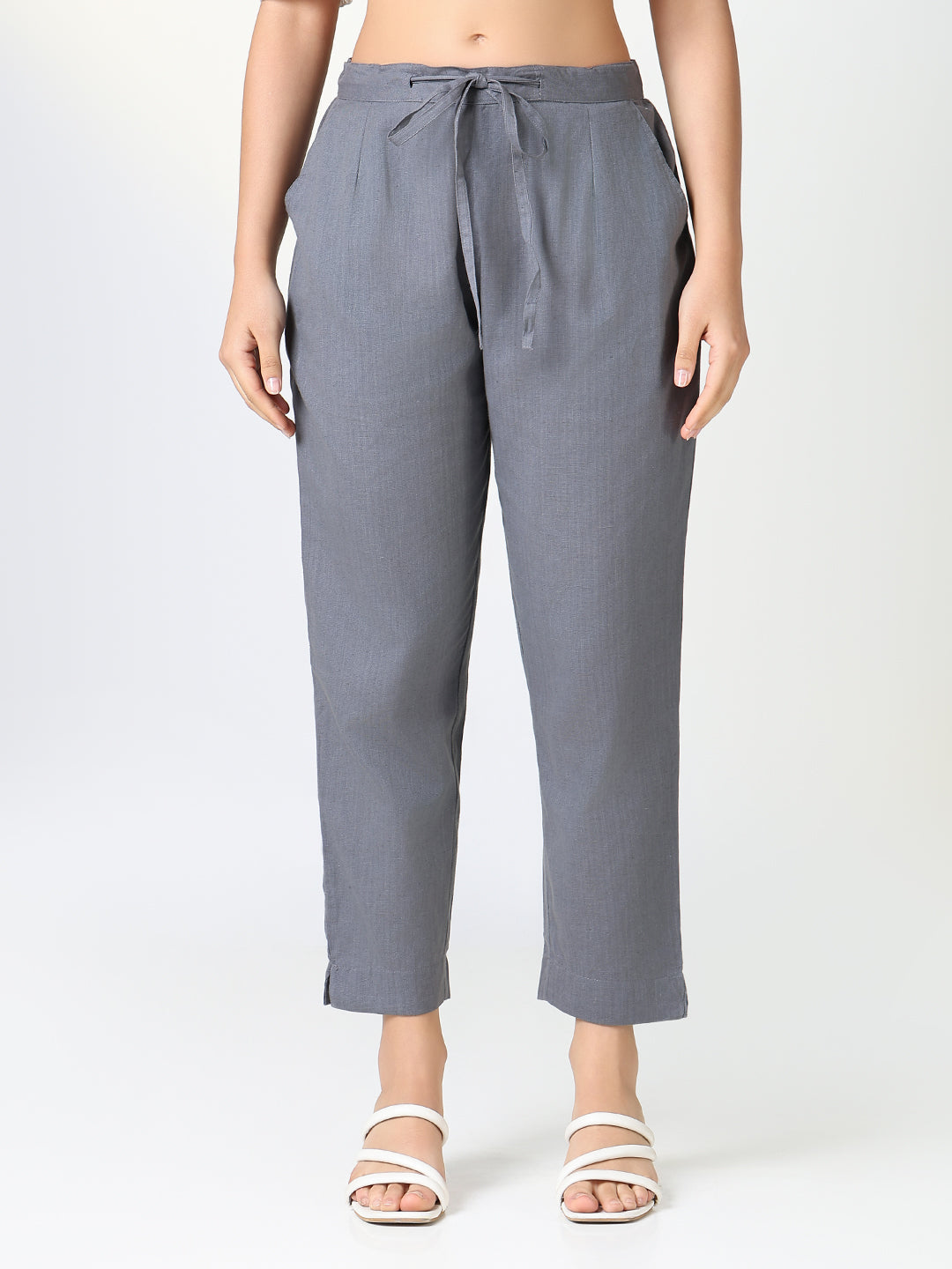 Women Solid Grey Slim Fit Trousers