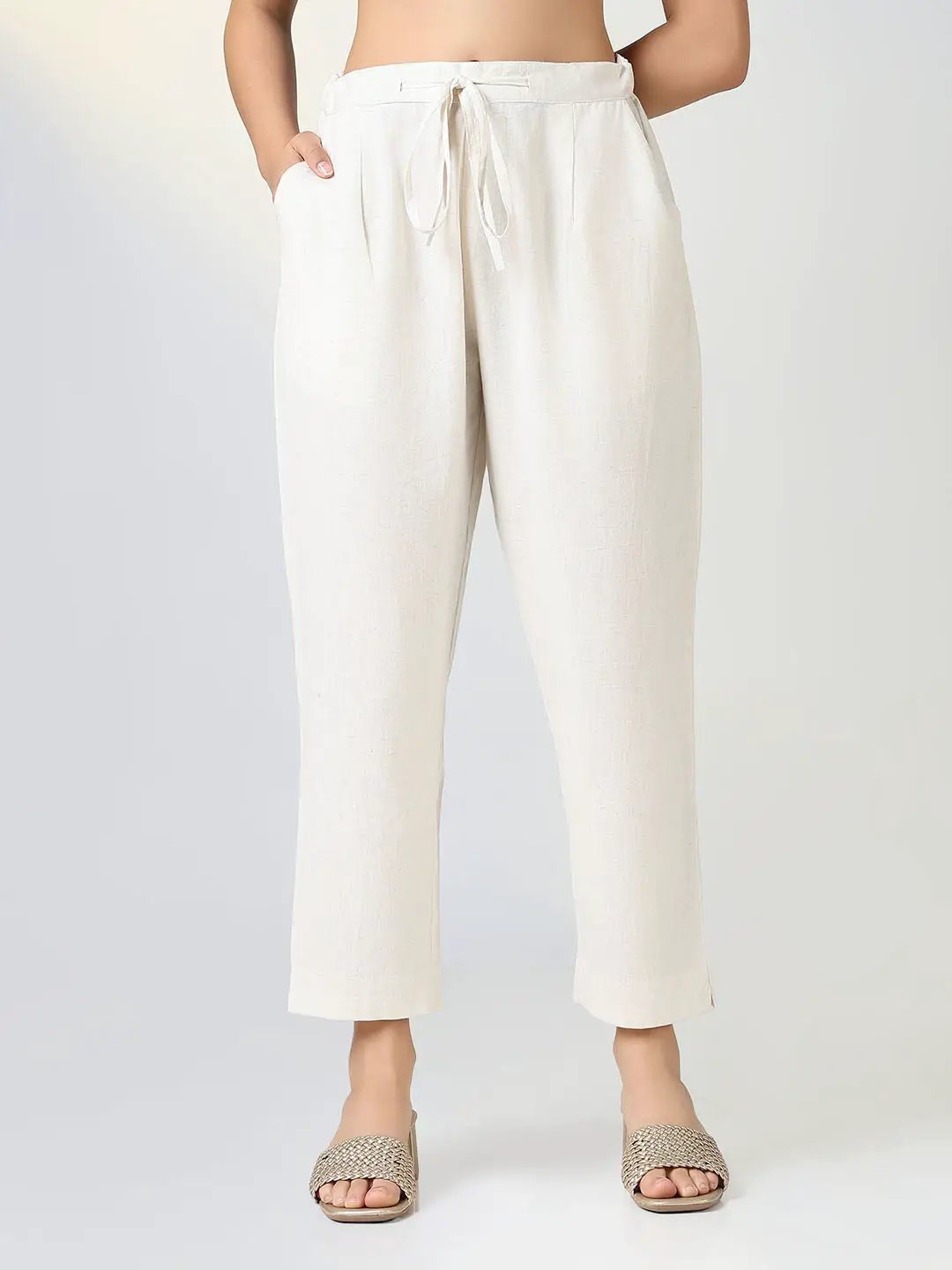 Shop Women's Solid Off White Slim Fit Cigarette Pants Showoffff