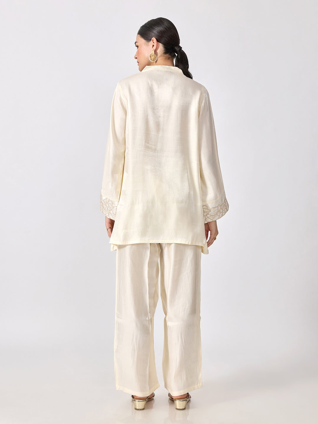 Women’s Floral Embroidered Off White A-Line Kurta Set
