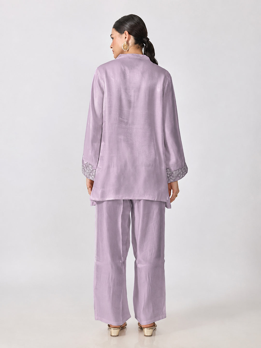 Women’s Floral Embroidered Purple A-Line Kurta Set