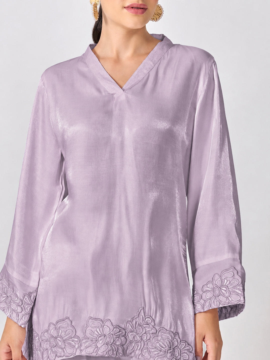 Women’s Floral Embroidered Purple A-Line Kurta Set