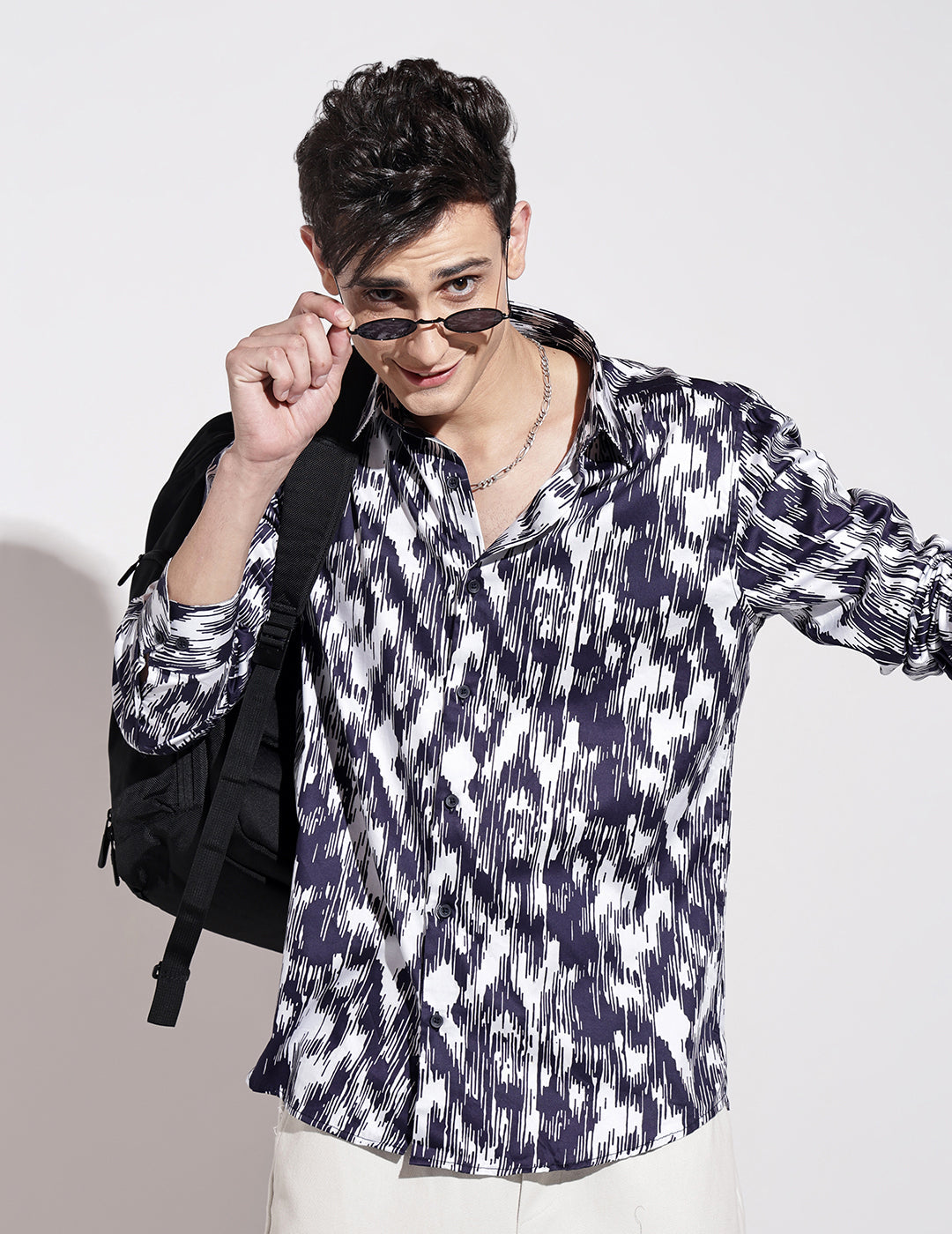 Men's Abstract Print Navy Blue Full Sleeve Regular Fit Shirt