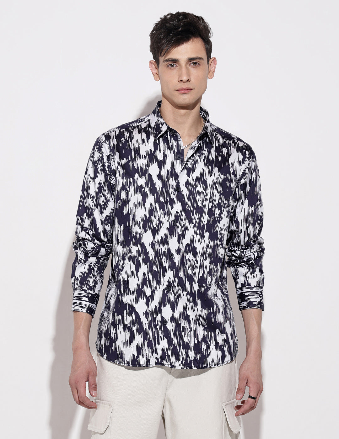 Men's Abstract Print Navy Blue Full Sleeve Regular Fit Shirt