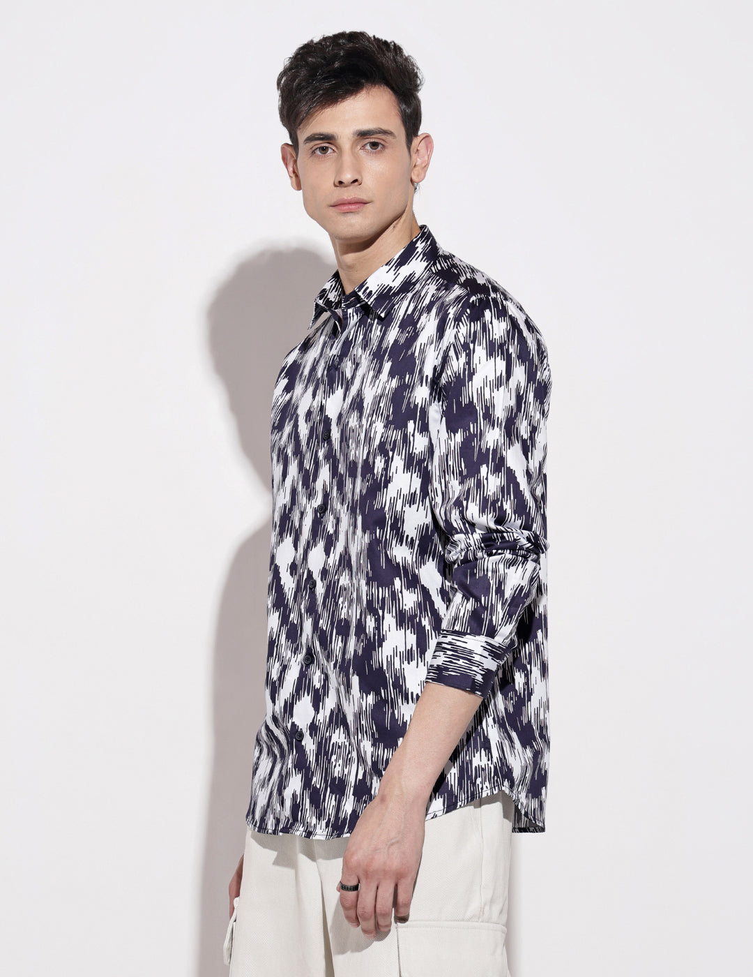 Men's Abstract Print Navy Blue Full Sleeve Regular Fit Shirt