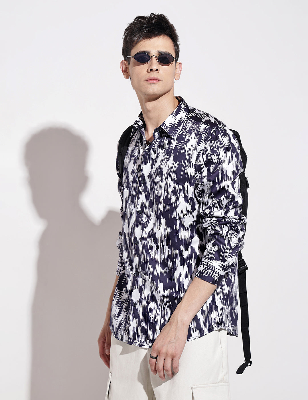 Men's Abstract Print Navy Blue Full Sleeve Regular Fit Shirt