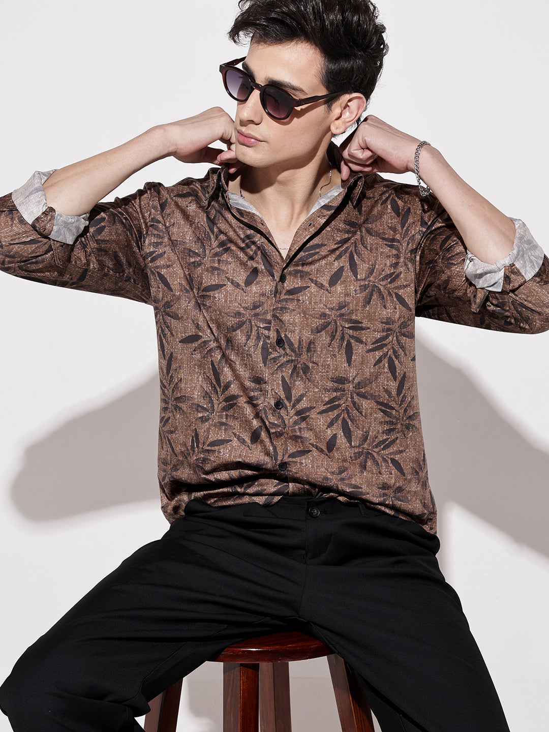 Men's Printed Brown Full Sleeve Regular Fit Shirt