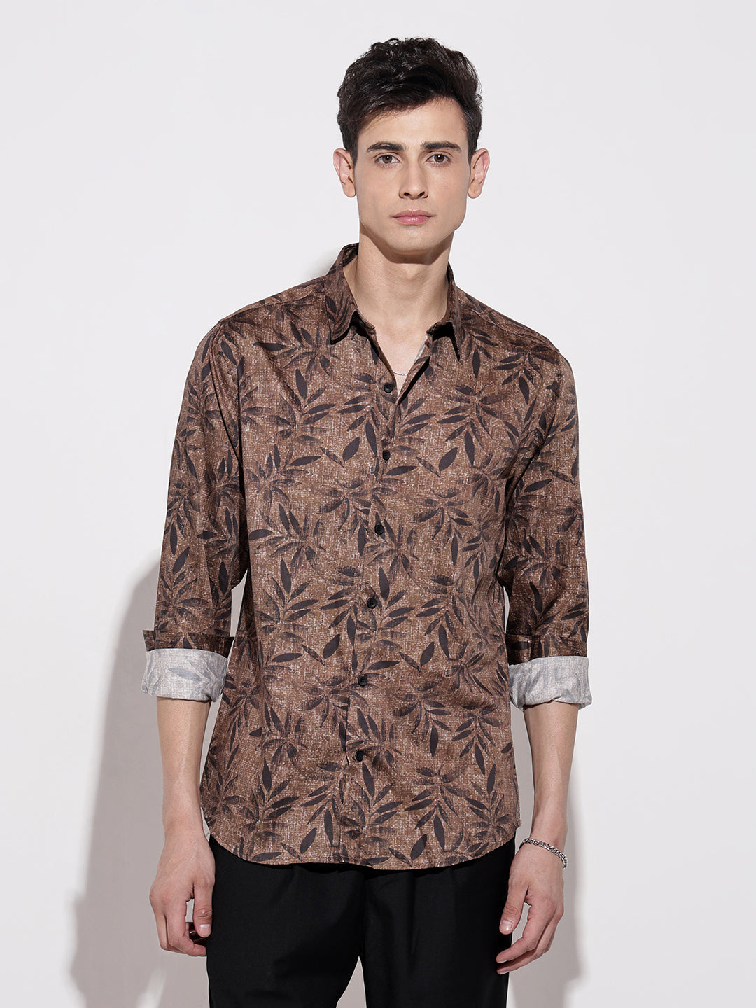 Men's Printed Brown Full Sleeve Regular Fit Shirt