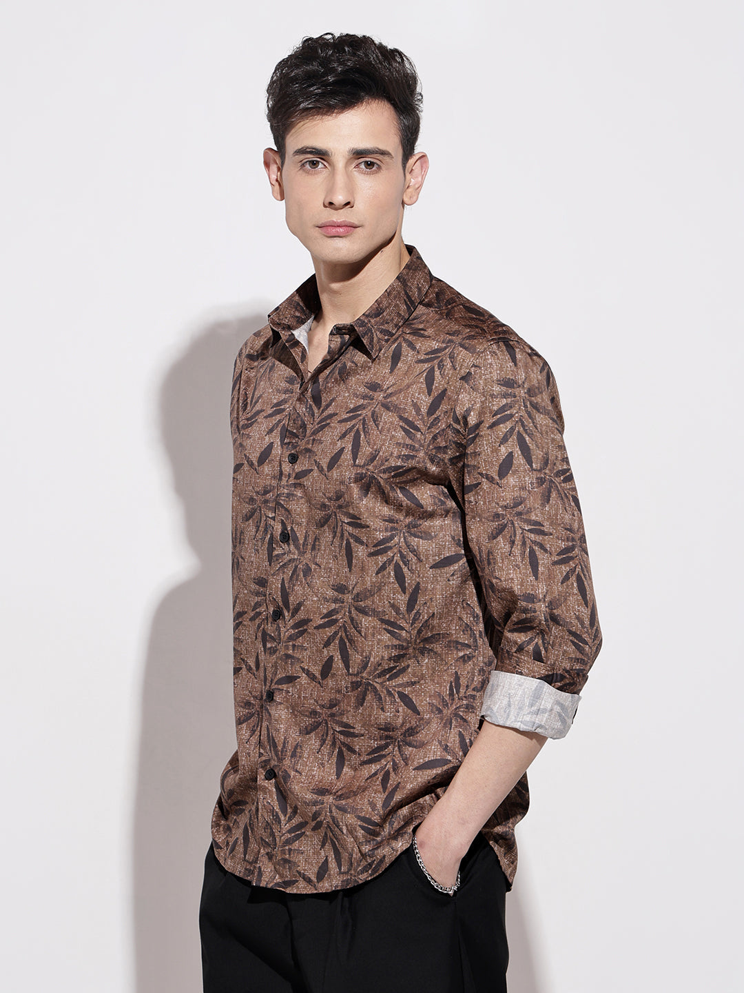 Men's Printed Brown Full Sleeve Regular Fit Shirt