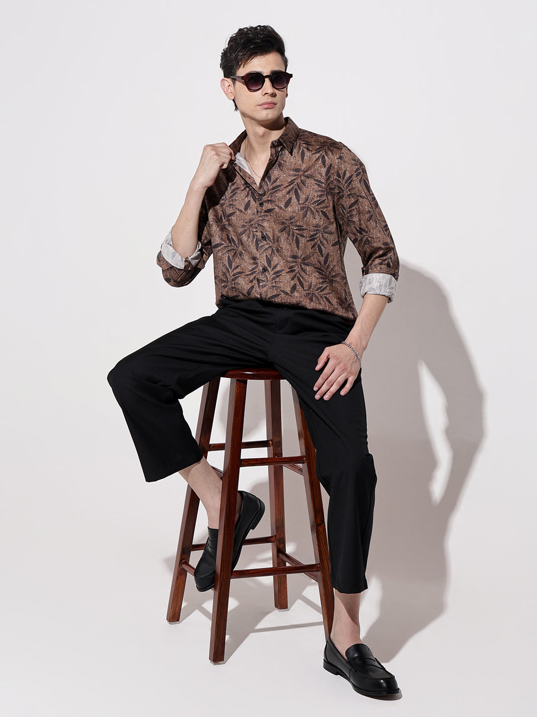 Men's Printed Brown Full Sleeve Regular Fit Shirt