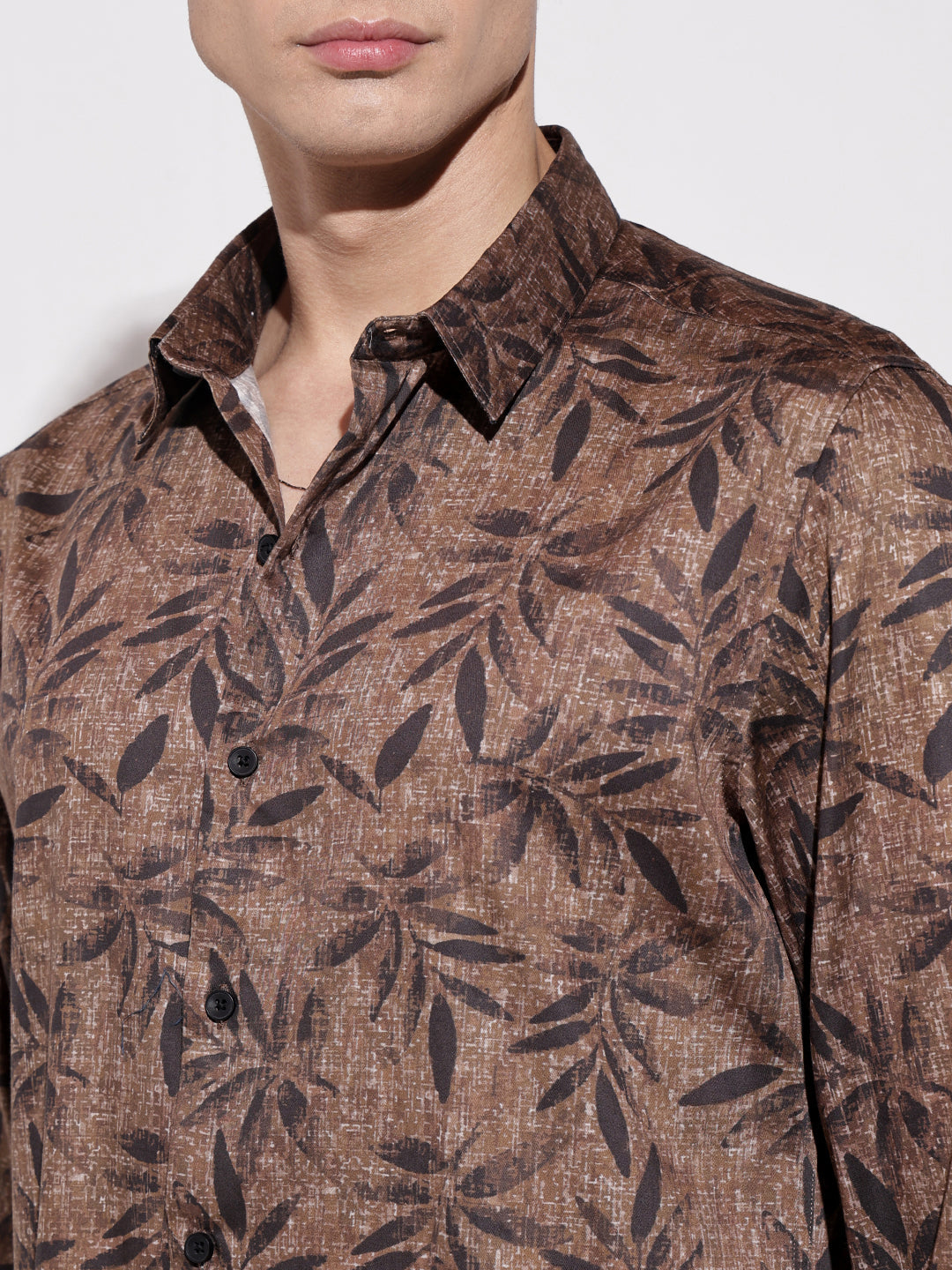 Men's Printed Brown Full Sleeve Regular Fit Shirt