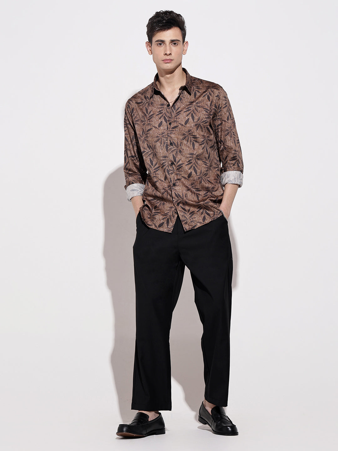 Men's Printed Brown Full Sleeve Regular Fit Shirt