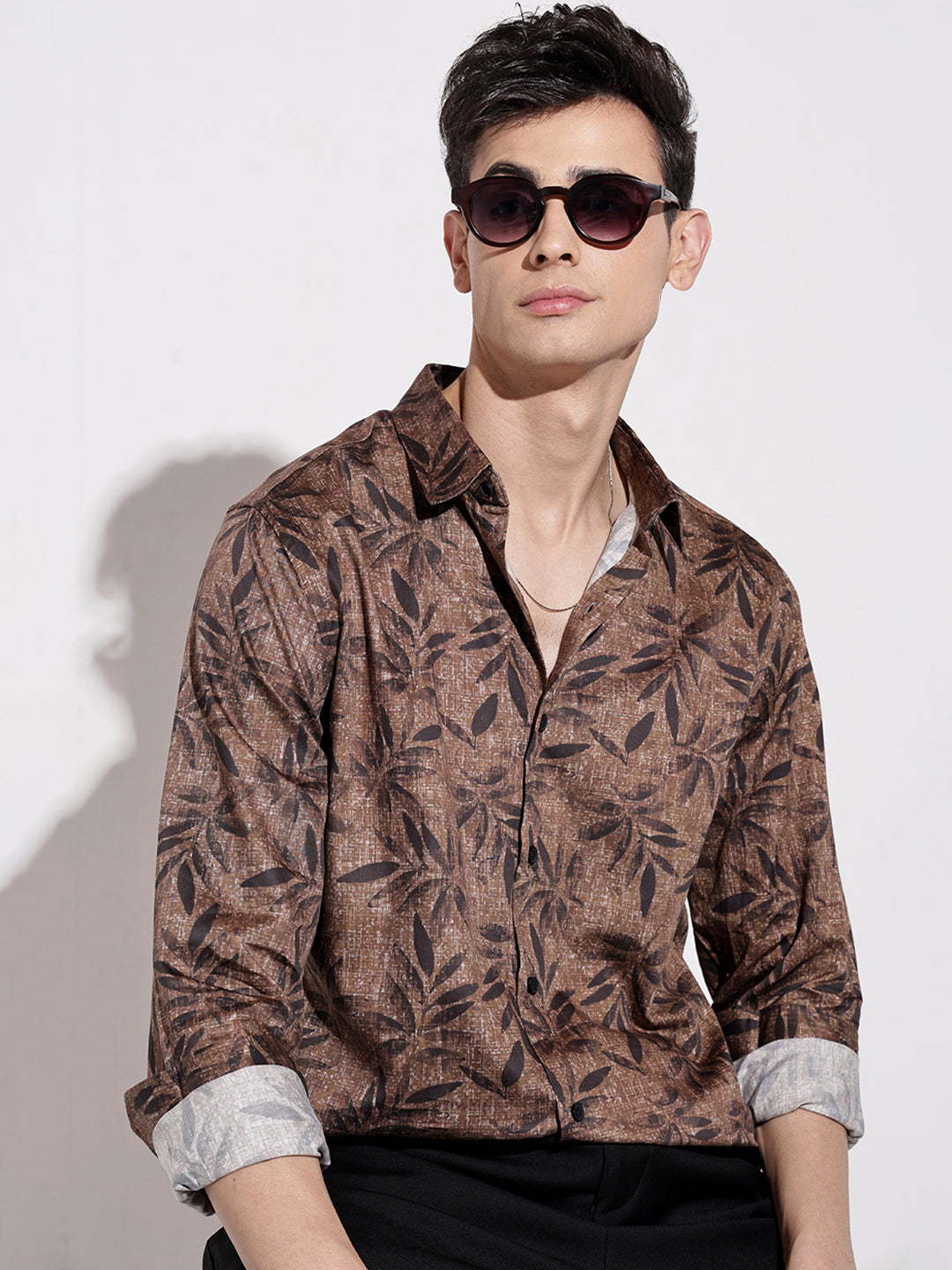 Men's Printed Brown Full Sleeve Regular Fit Shirt
