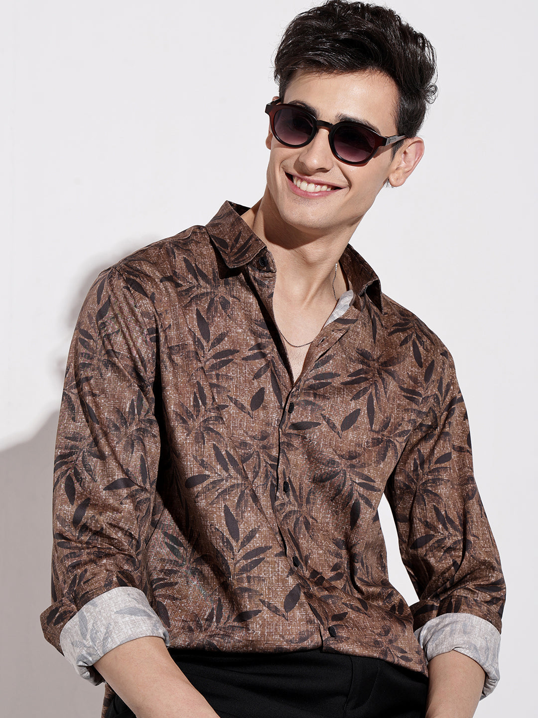 Men's Printed Brown Full Sleeve Regular Fit Shirt