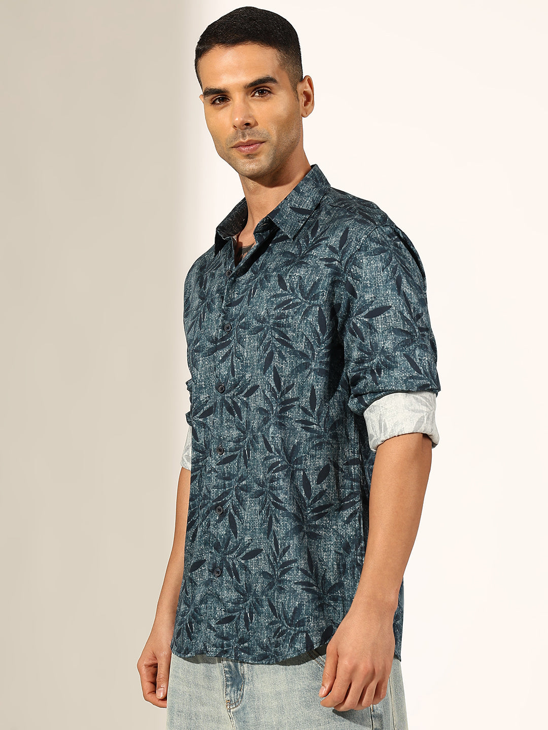 Men's Floral Blue Slim Fit Casual Shirt