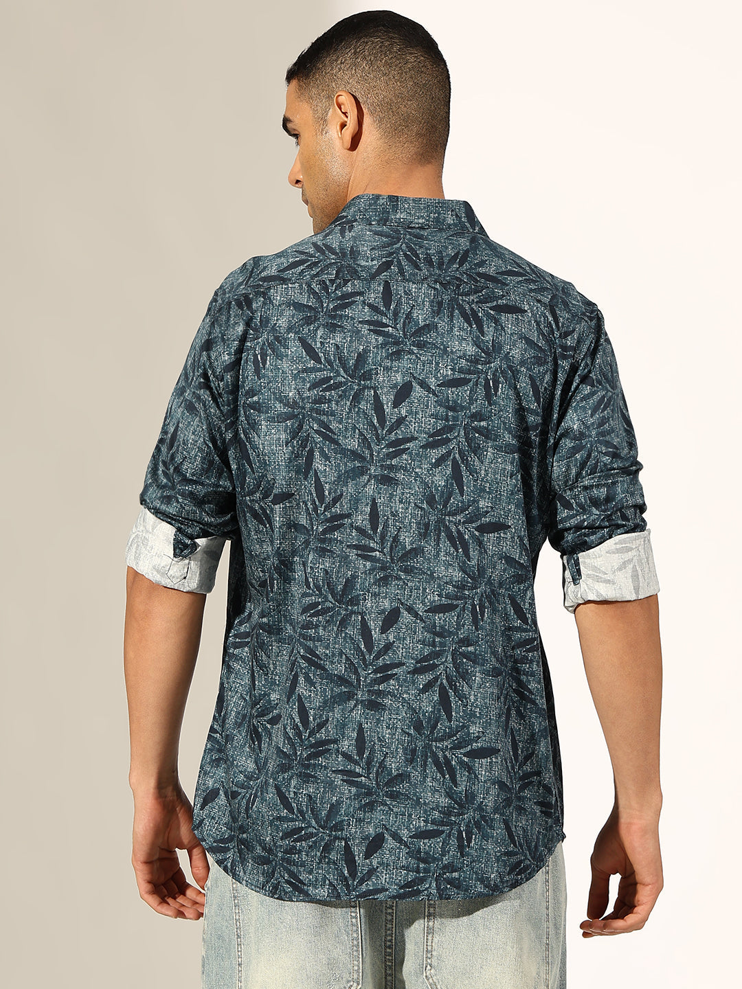 Men's Floral Blue Slim Fit Casual Shirt