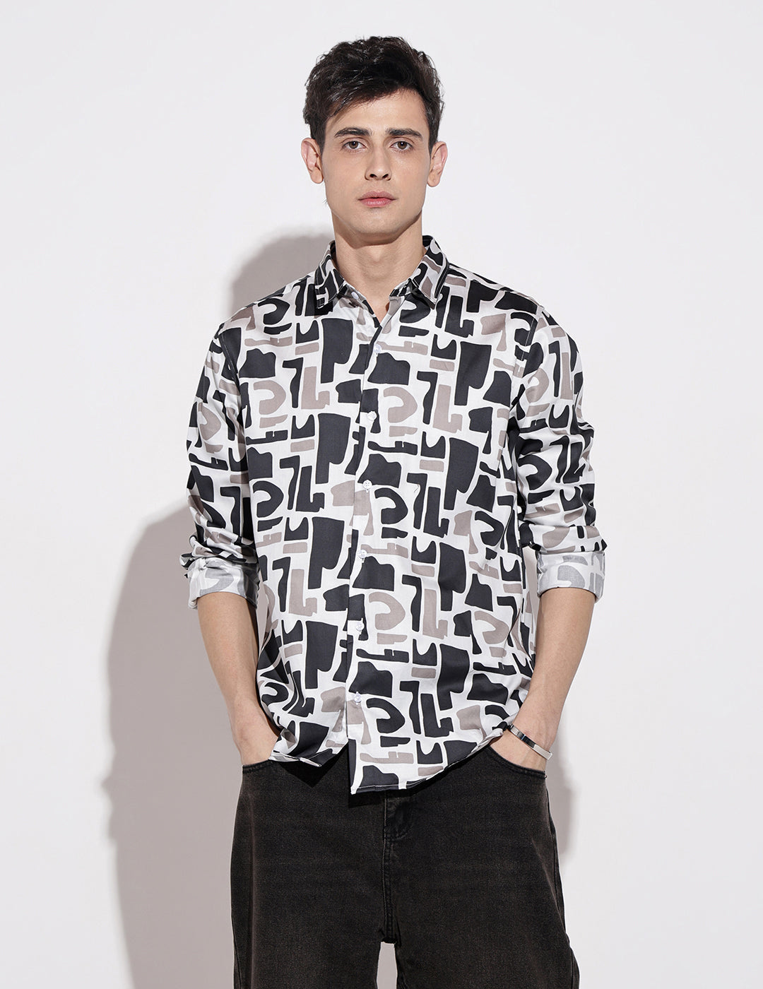 Men's Abstract Print White Full Sleeve Regular Fit Shirt