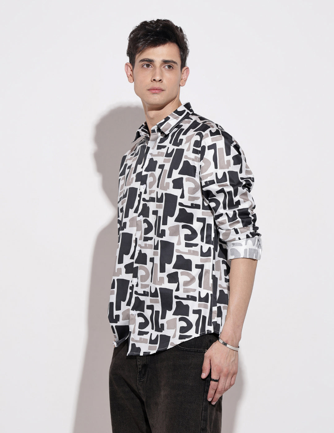 Men's Abstract Print White Full Sleeve Regular Fit Shirt