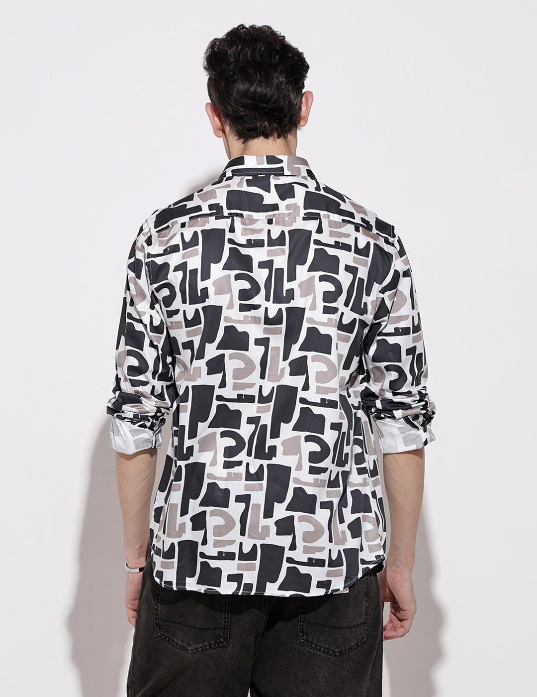 Men's Abstract Print White Full Sleeve Regular Fit Shirt
