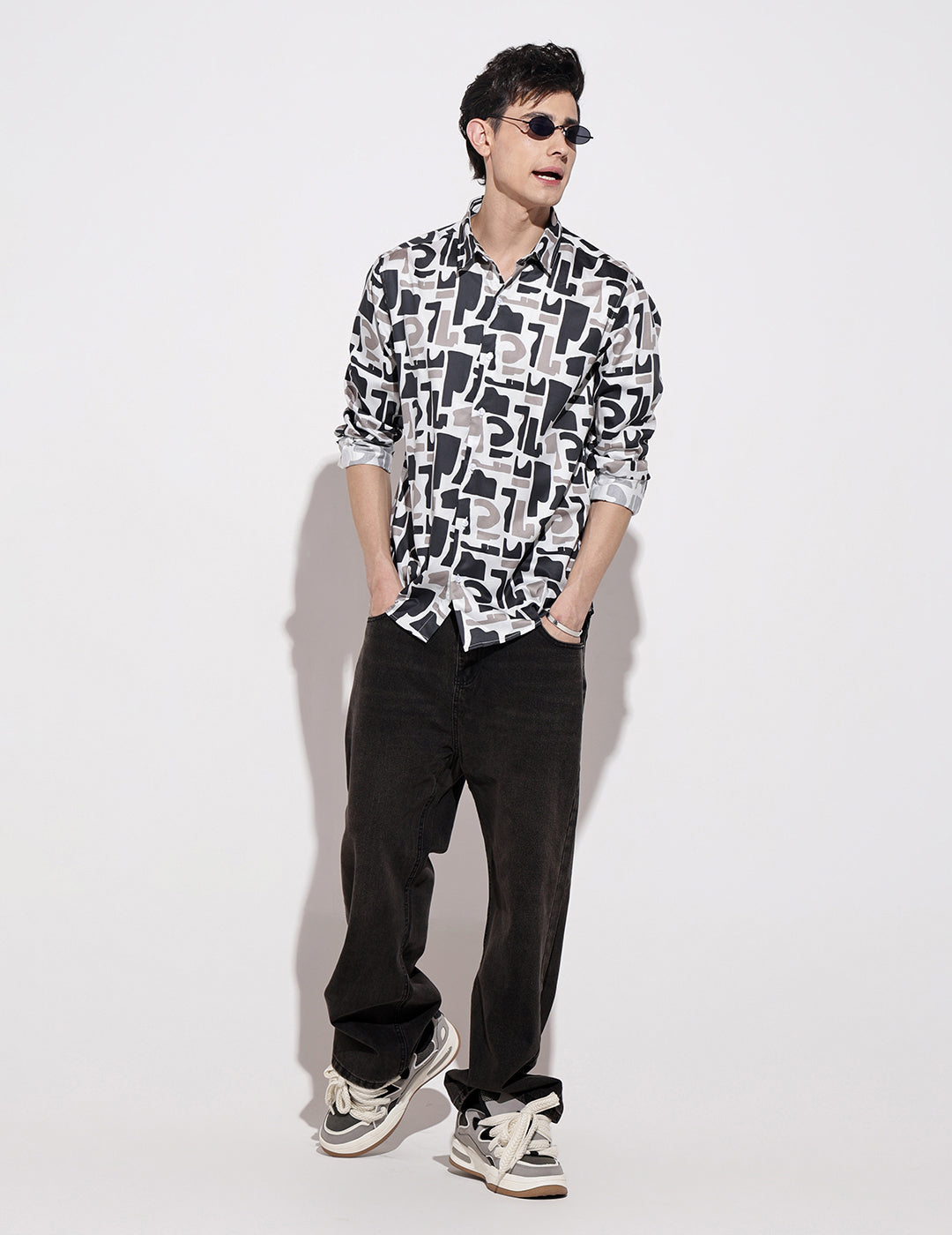 Men's Abstract Print White Full Sleeve Regular Fit Shirt