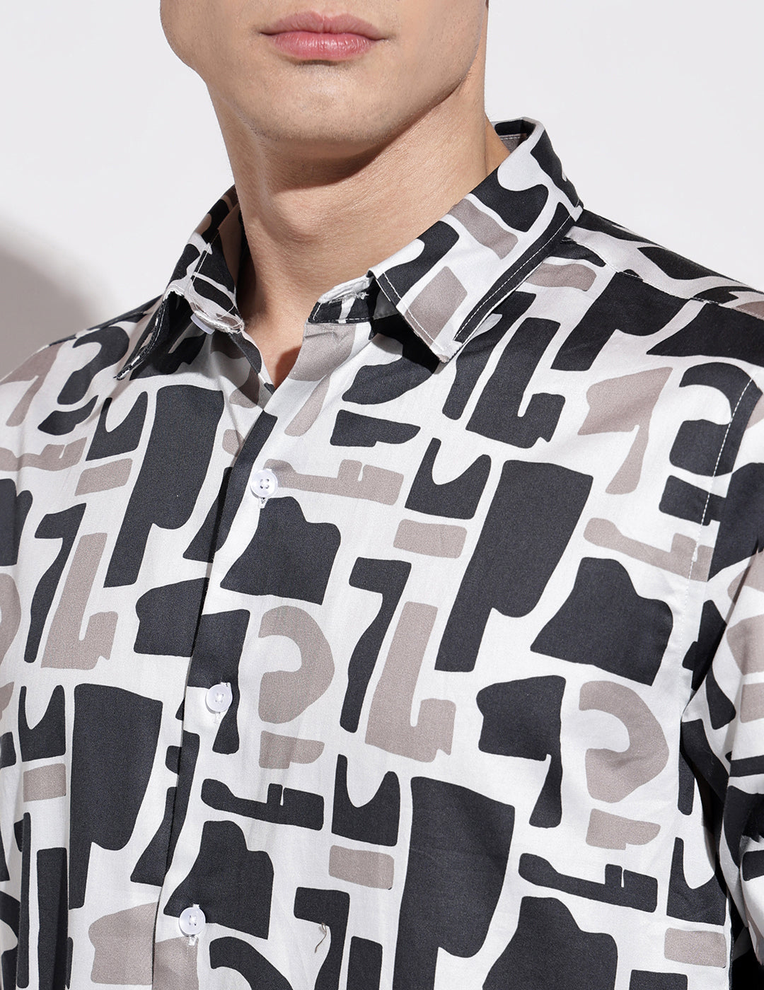 Men's Abstract Print White Full Sleeve Regular Fit Shirt