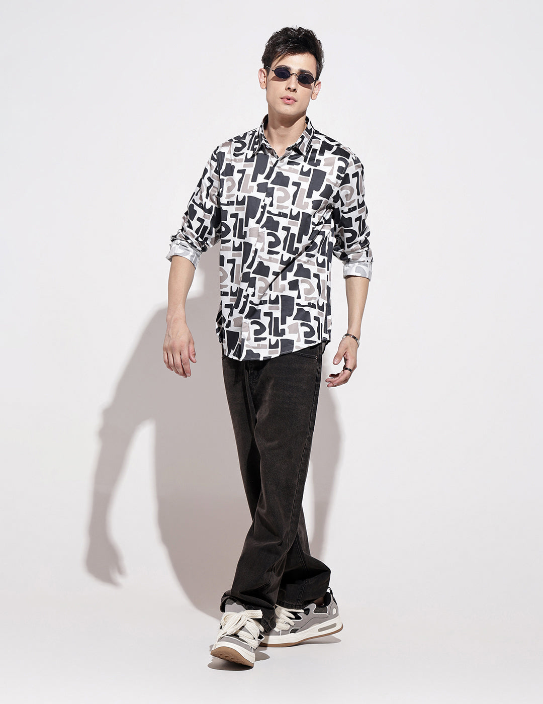 Men's Abstract Print White Full Sleeve Regular Fit Shirt