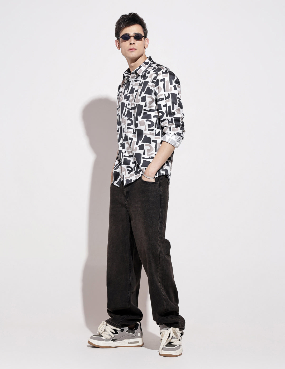 Men's Abstract Print White Full Sleeve Regular Fit Shirt