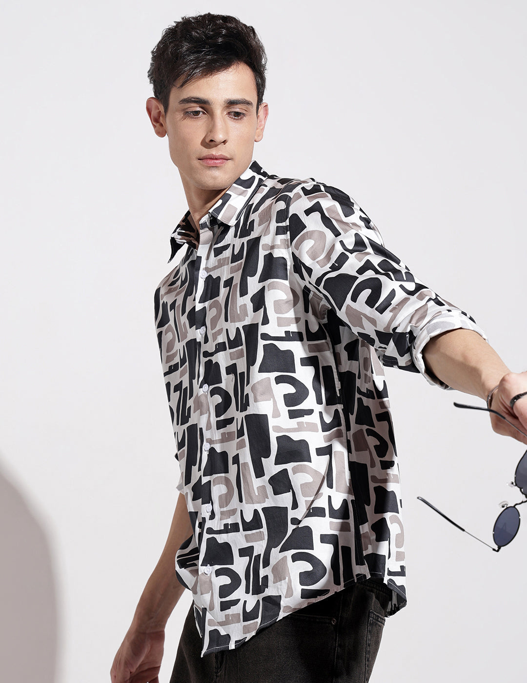 Men's Abstract Print White Full Sleeve Regular Fit Shirt