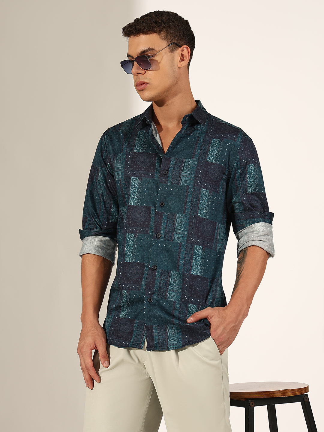 Men's Printed Blue Regular Fit Shirt